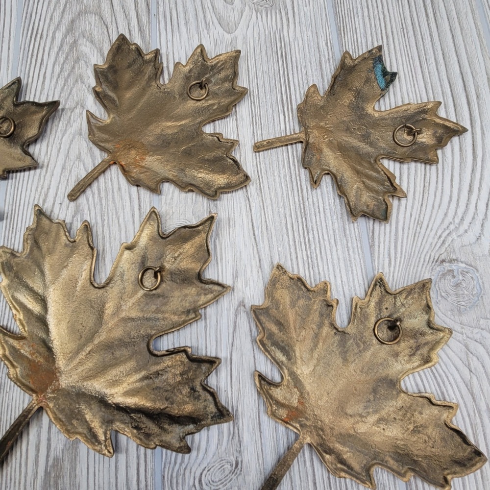 Lot of 6 Brass Maple Leaf Wall Decor Gold Tone Leaves Mid Century Modern MCM Vtg - Picture 10 of 13